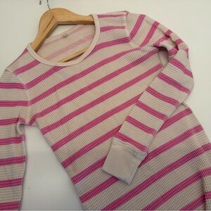 J. Crew Waffle Knit Pink Stripe Long Sleeve 100% Cotton Shirt Size XS